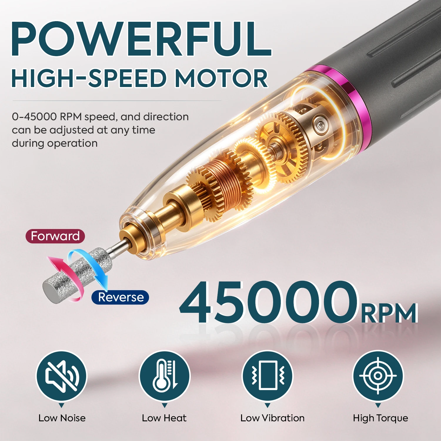 45000RPM Rechargeable Nail Drill Portable Electric Nail File LCD Low Noise Back Clip Manicure Pedicure Salon Tool view 5