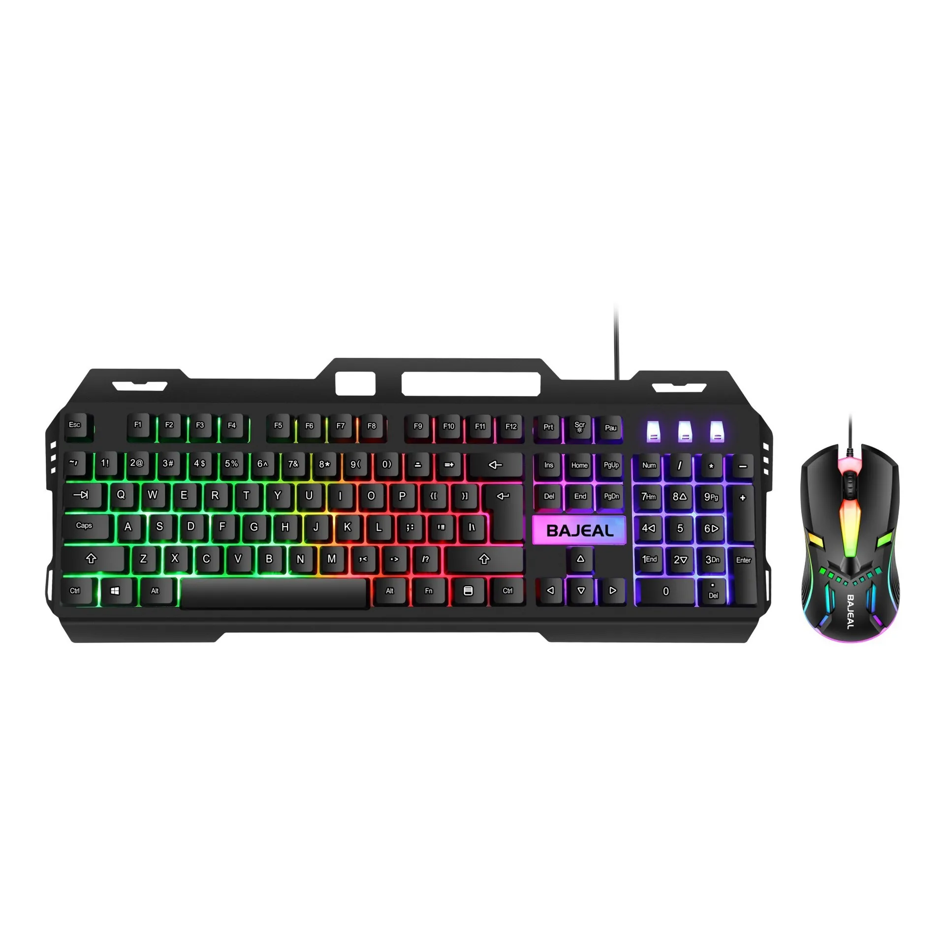 

BAEJAL T450 Iron Plate Set Luminous USB Keyboard Mouse Computer Gaming Mechanical Touch Suspended Rainbow Backlight