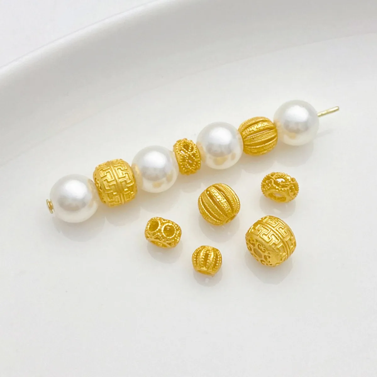 S925 Sterling Silver Antique Gold Plated Hollow Pumpkin Ruyi Pattern Spacer Beads DIY Bracelet Necklace Jewelry Making Supplies