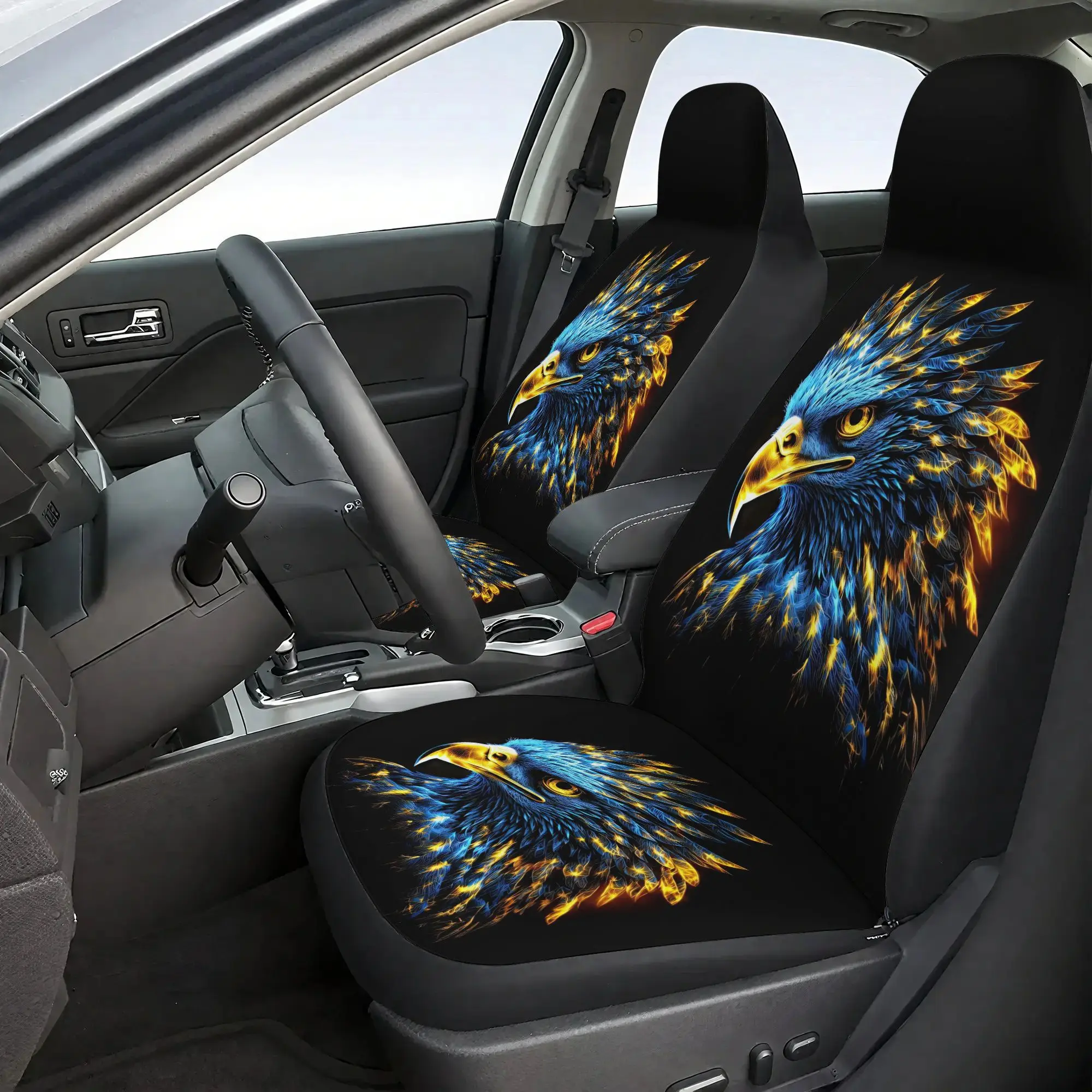 7pcs Set Blue Golden Eagle Car  Covers Set - Including 2 Front  Covers + 1 Rear  Back Cover + 1Rear  Cover + 3 C