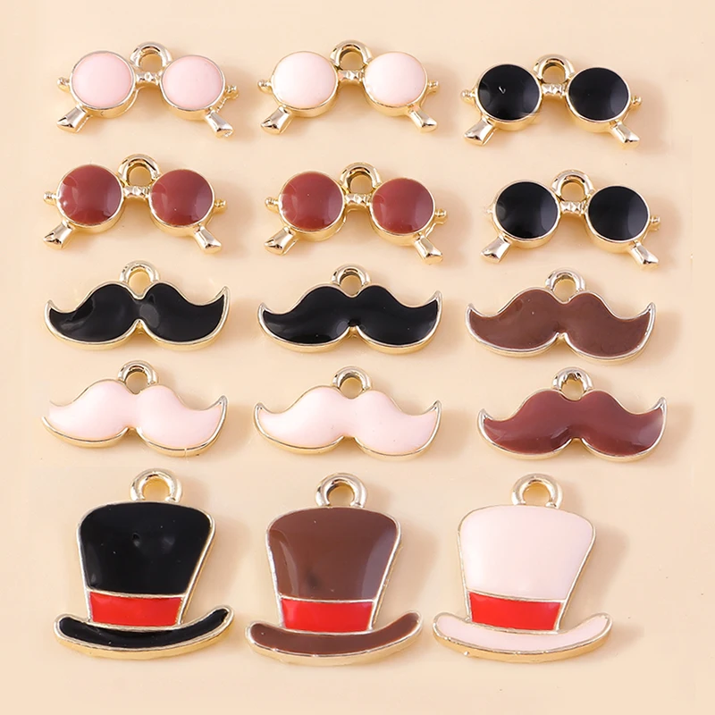 10 sztuk emalia maska ​​maska ​​lisa dżentelmen okulary wąsy broda kapelusz urok do tworzenia biżuterii Handmade Diy kolczyk naszyjnik Craft