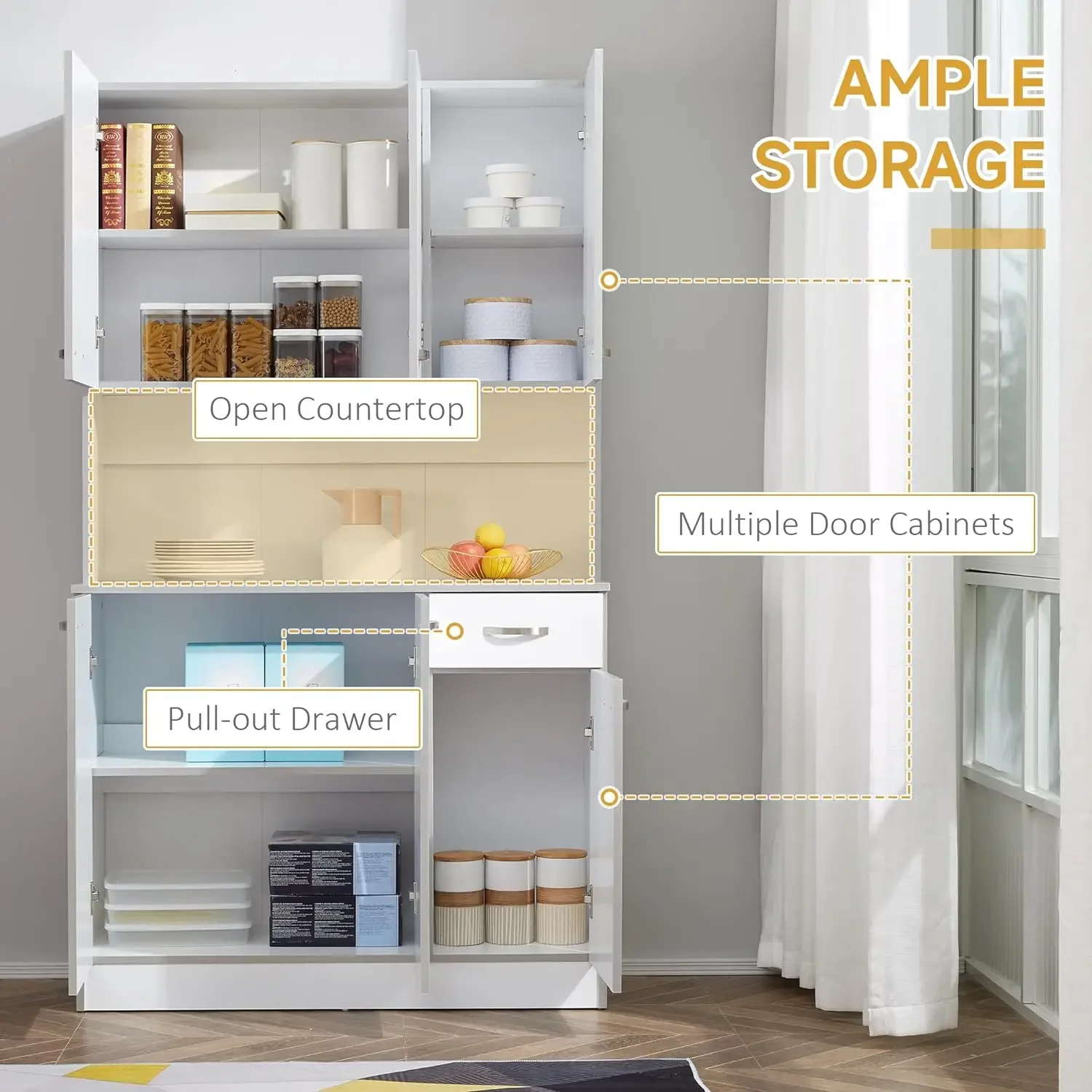 Planche autoportante avec clapier, armoire de rangement de cuisine, garde-manger avec 6 portes, 3 étagères réglables, MELfor Living Room, 71 po