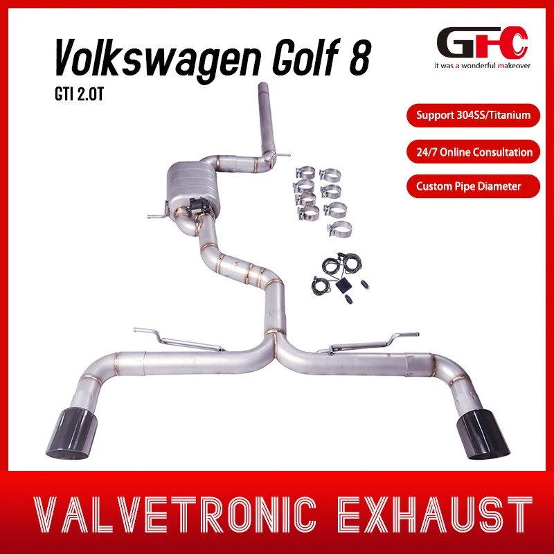 

For Volkswagen Golf 8 MK8 1.5T 1.4T, Golf 8 GTI 2.0T, SUS304 high-performance cat-back exhaust system with valve muffler