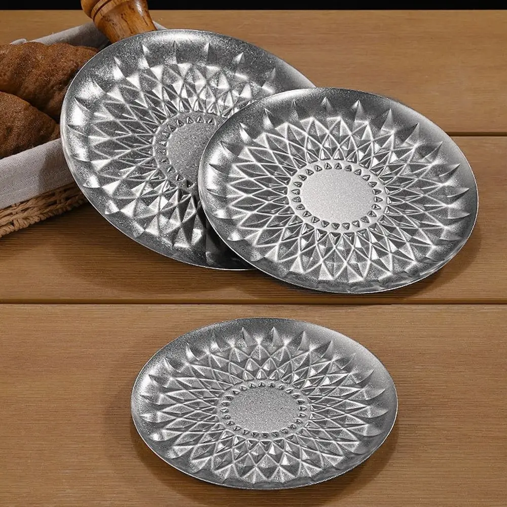 

Retro Barbecue Round Tray Stainless Steel Hammer Pattern Steak Salad Plate Reusable Thickened Storage Tray Kitchen Organizer