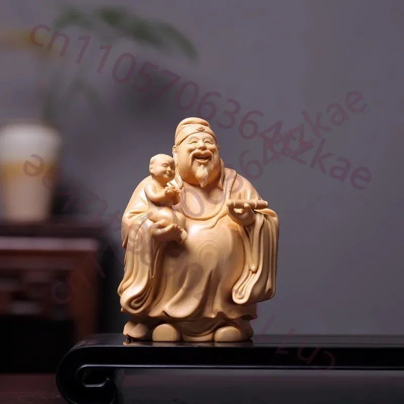 Wood Carved Fortune Blessings Longevity God Statues, Feng Shui Home Decor, Collectible Gift for Elders