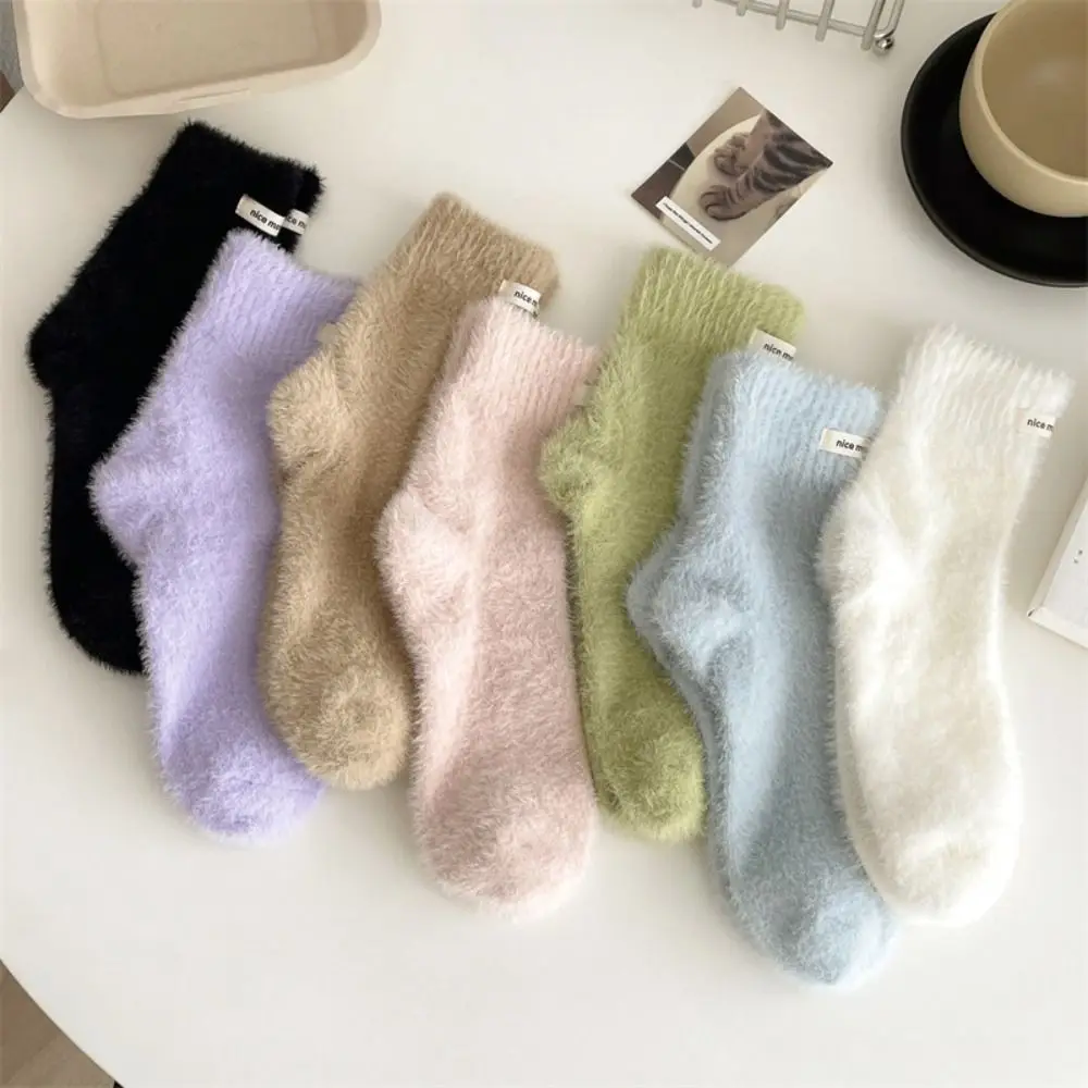 

Thickened Winter Mink Cashmere Socks Warm Plush Velvet Socks Fluffy Solid Color Cotton Socks Women