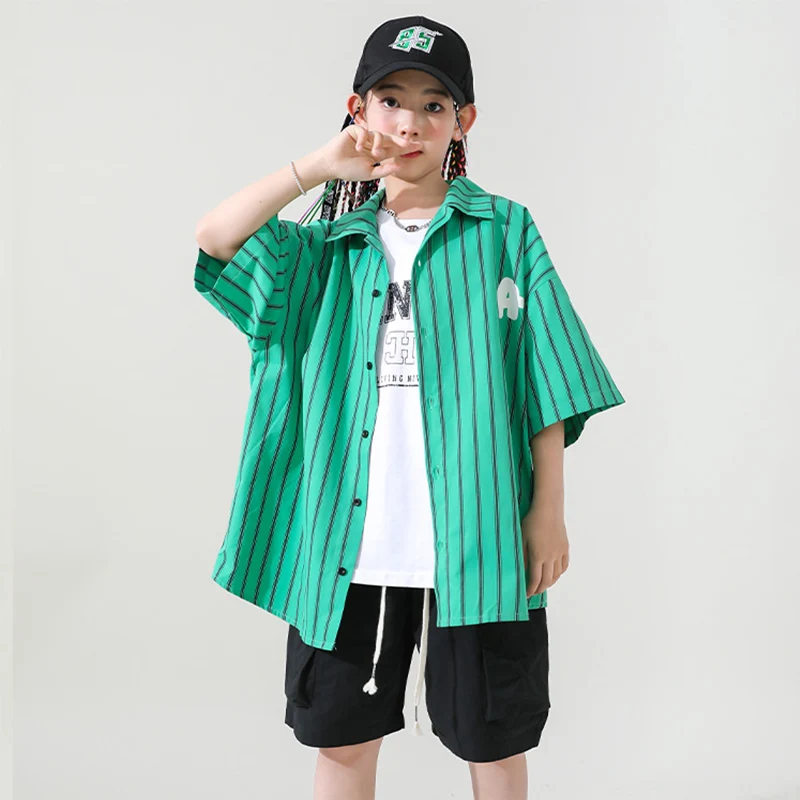 

Summer Hip Hop Dance Outfit Kpop Clothing Girls Jazz Dancing Clothes Stripe Shirt Loose Shorts Street Dance Practice Wear YS4872