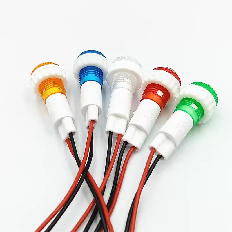 10 sztuk 10mm gwint 19cm długi kabel czerwony zielony żółty wskaźnik sygnału lampka kontrolna 12V 24V 220V 380V XD10-6