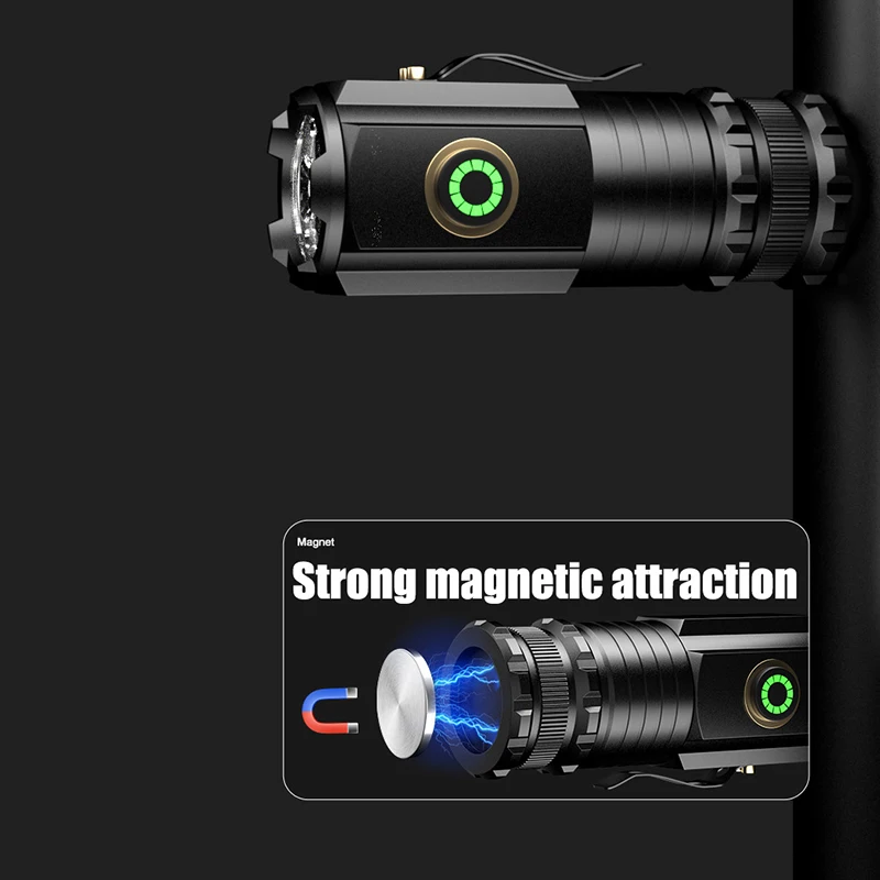 3 LED Mini Flashlight With Magnet Aluminum 2000lm Edc Flashlights Usb Charging Tactical Torch Self Defense Lantern for Camping