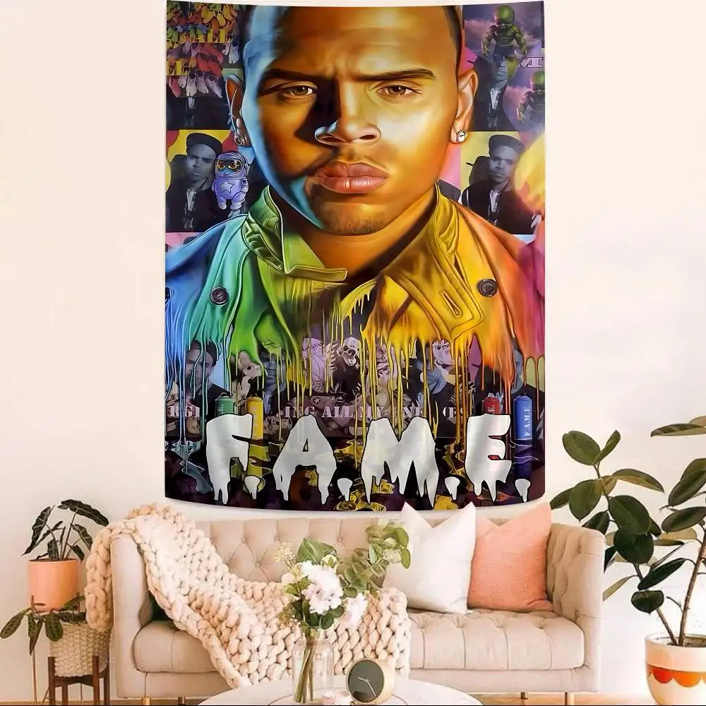 Chris Brown Rapper Anime Tapestry Hippie Flower Wall Carpets Dorm Decor Wall Hanging Home Decor