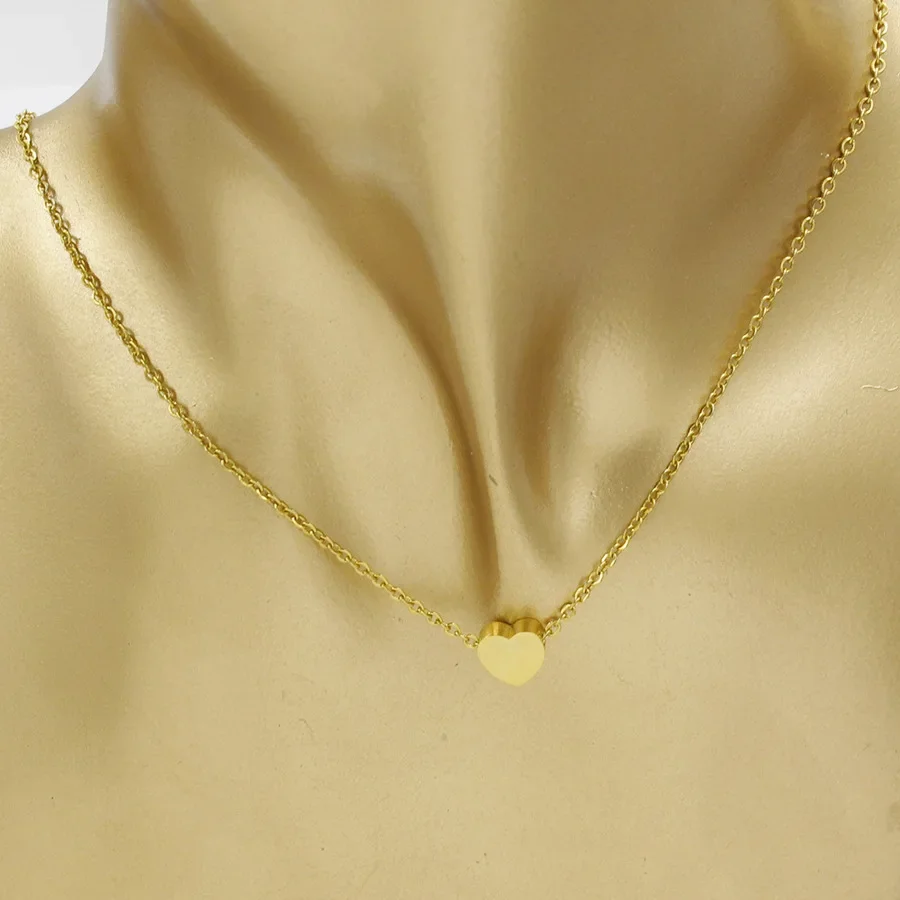 Exquisite Gold Color Stainless Steel Chocker Necklace with Heart Tiny Pendant for Women Bohemian Jewelry for Girls Birthday Gift