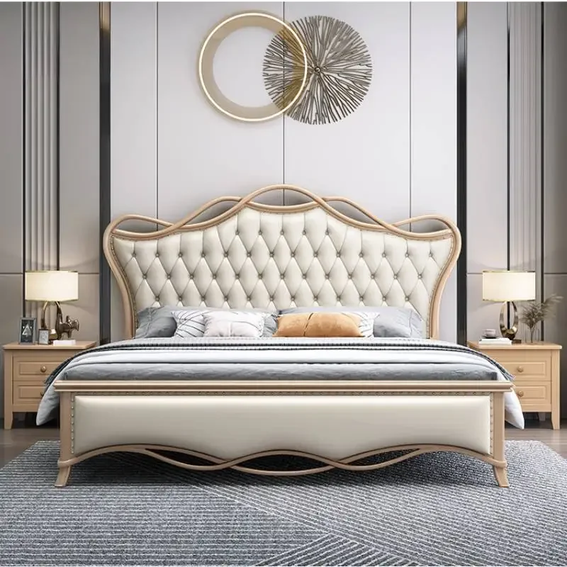 

European Elegant Platform Bed Double Queen Nordic Nightstands Modern Luxury Bed Bases Bedroom Sets Camas Matrimonial Furniture