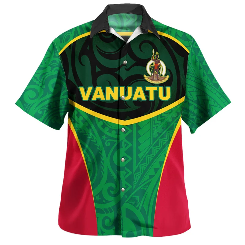 Camisas con estampado 3D de la República de Vanuatu para hombre, blusas cortas con estampado de emblema de Vanuatu, moda de verano