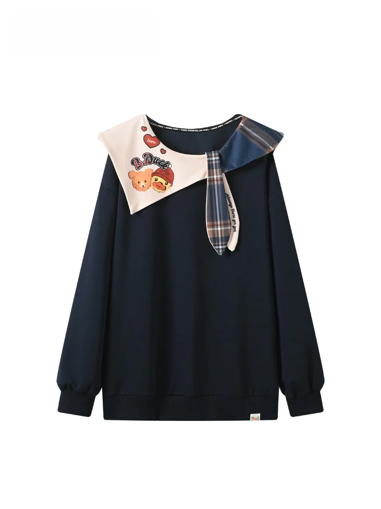 

Faionable Loose Long Sve Sweatirt Women plus Size Spring Slimming Young-looking Casual Comfortable Top for Plump Sister