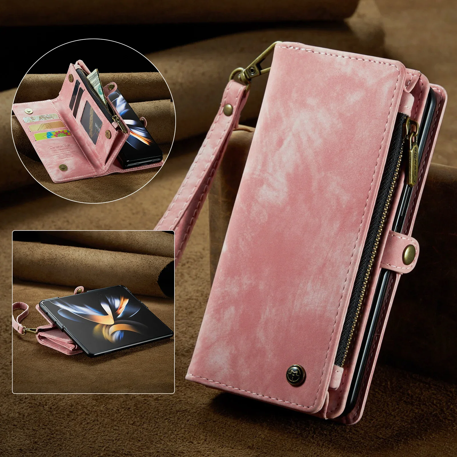 Business Zipper Multi Cards Solt Wallet Leather Case For Samsung Galaxy Z Fold 6 5 4 5G Full Protection Purse Pocket Book Cover