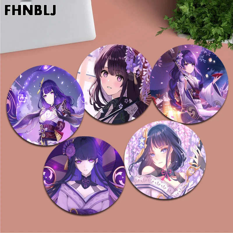 Genshin Impact Raiden Shogun Mousepad Small Round Office Student Gaming Thickened Writing Pad Non-slip Cushion PC Computer Table