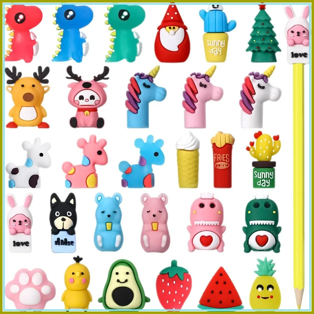 

30 Pencil Toppers Animal Dinosaur Christmas Tree Pen Charms Decorations Party Favors Office Rewards Mixed Style