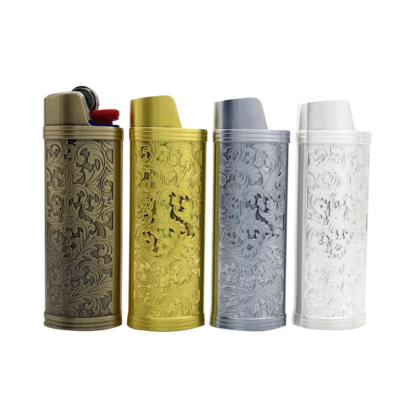 

Cehyhd Metal Lighter Case Cover Holder Vintage Floral Engraving for BIC Full Size Lighter J6