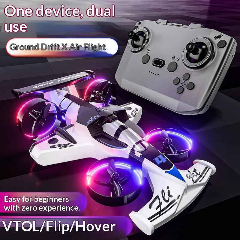 Air4 Mini Remote Control Drone for Kids - Air & Ground Dual Use Shockproof Stunt Drift Aircraft Vertical Takeoff Rolling Fun