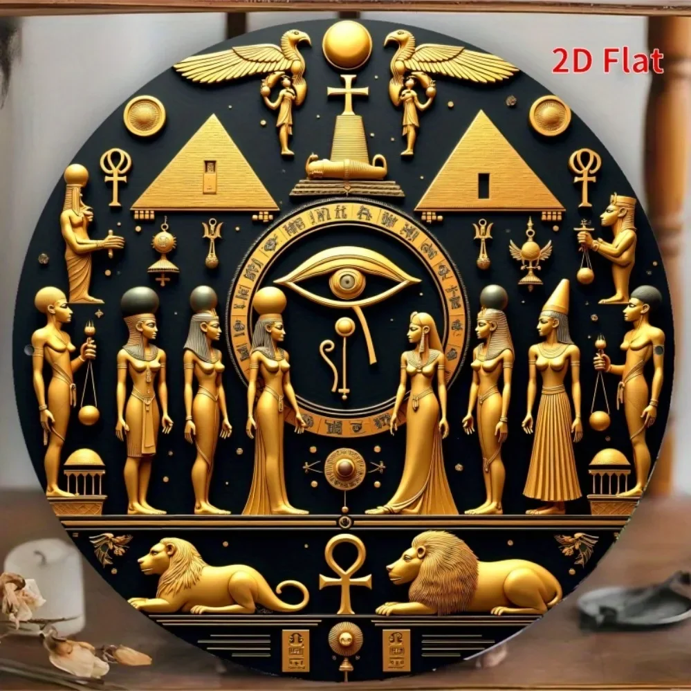 سر مصر القديمة في ميدالية مستديرة - ديكور مثالي للمطاعم والمحفوقات والمسكنين المتحفين الثقافيين