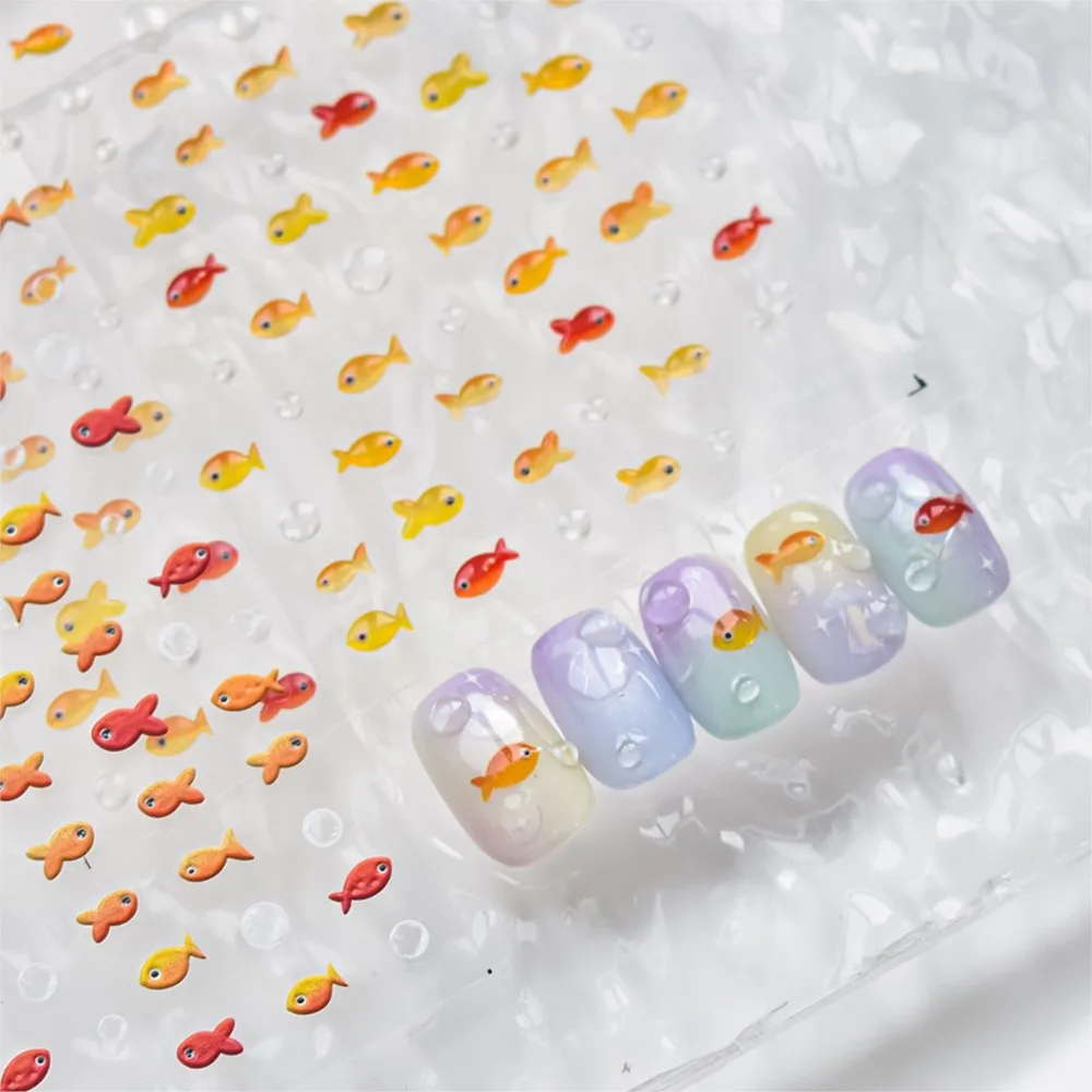 1pcs 5D Embossed Jelly Little Red Fish Nail Art Stickers Cute Bubble Goldfish Koi Nail Decals Self-Adhesive Maincure Supplies *5