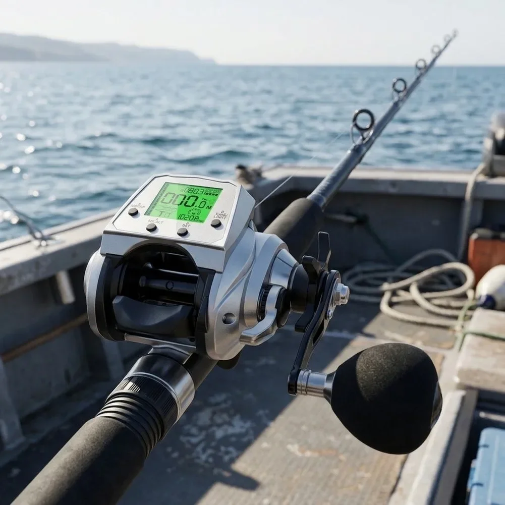 Digital Fishing Reel TX1200 6.3:1 Gear Ratio 16KG Drag Boat For Deep Sea Temperature & Time Display Fishing Wheel Accessories
