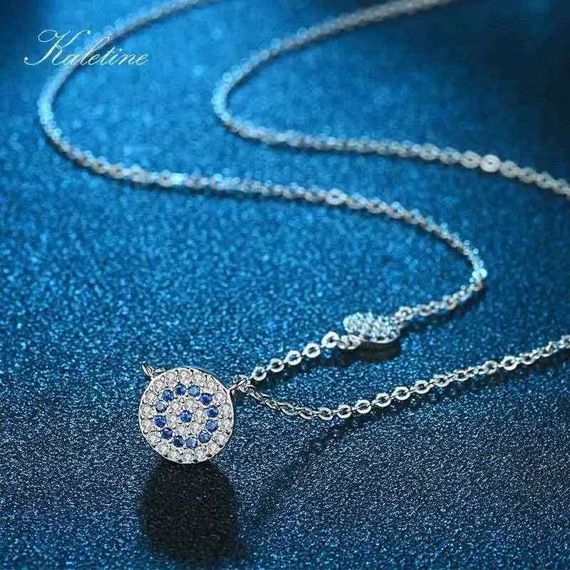 KALETINE Fashion 925 Sterling Silver Evil Eye Necklace Blue CZ Evil Eye Charm Long Women Necklace Pendants Link Chain KLTN042