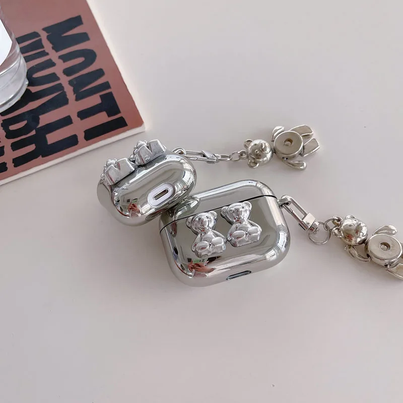 Funda enchapada de oso para AirPods 1, 2, 3, Apple AirPods Pro, generación de auriculares, protección para chicas