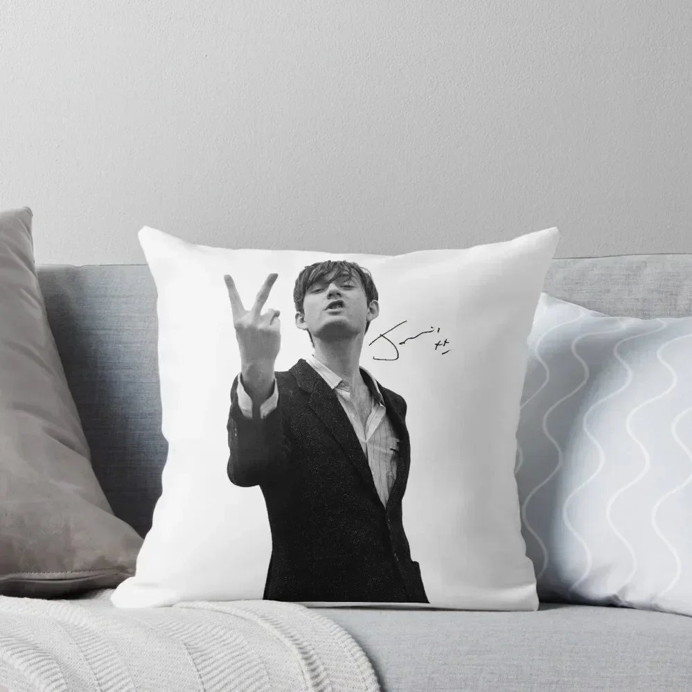 Jarvis Cocker Outline V Sign Artwork with Autograph Clear Background Iconic Throw Pillow