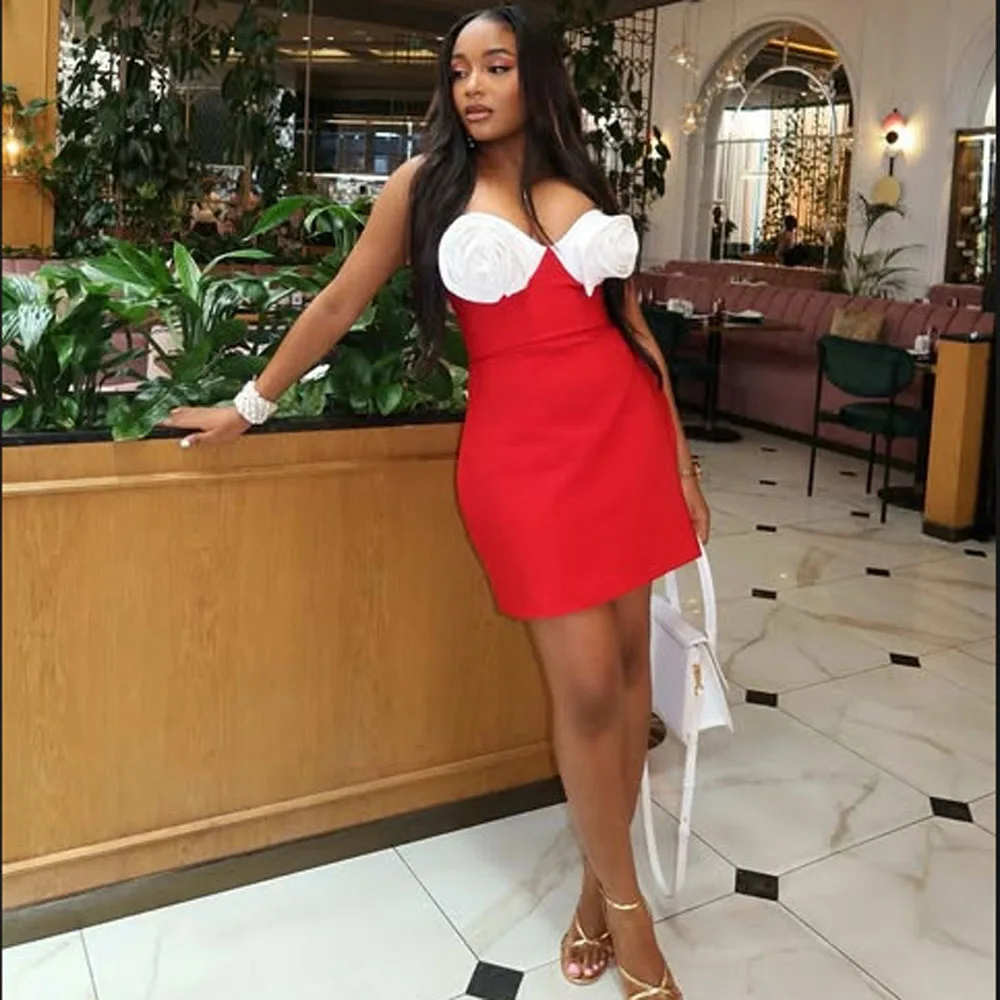 Sexy vermelho aso ebi vestido de cocktail querida flores artesanais mini curto meninas vestido de festa espartilho volta vestidos de baile