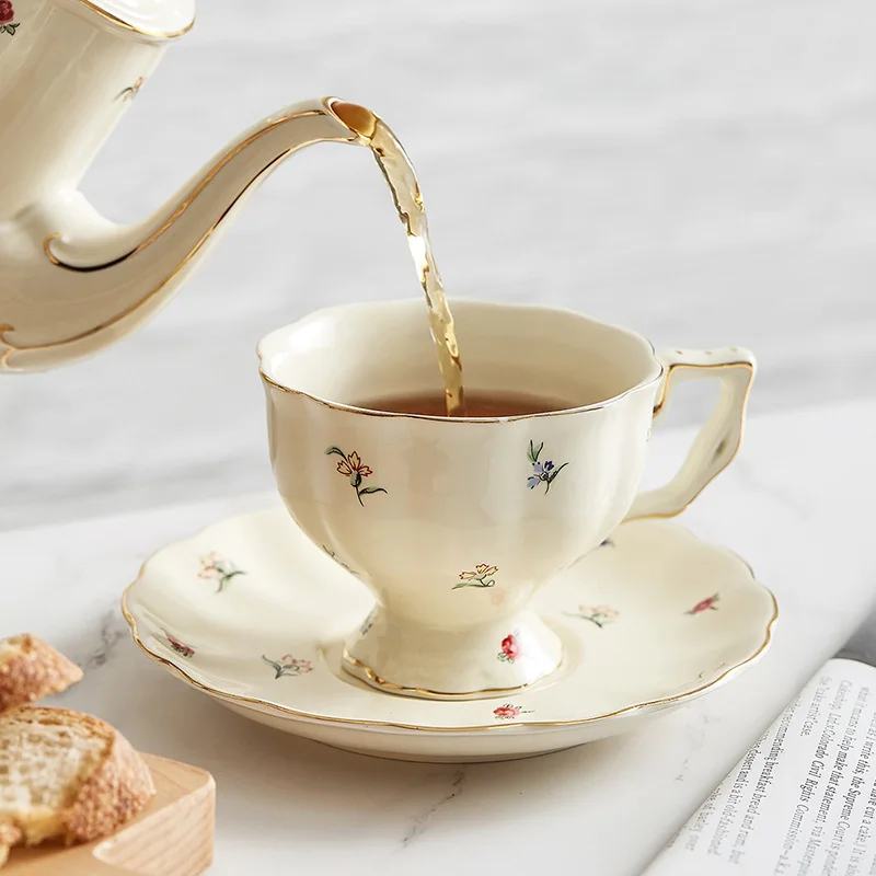 European retro coffee cup and plate ceramic set, British Phnom Penh large tea cup, French restaurant and bar