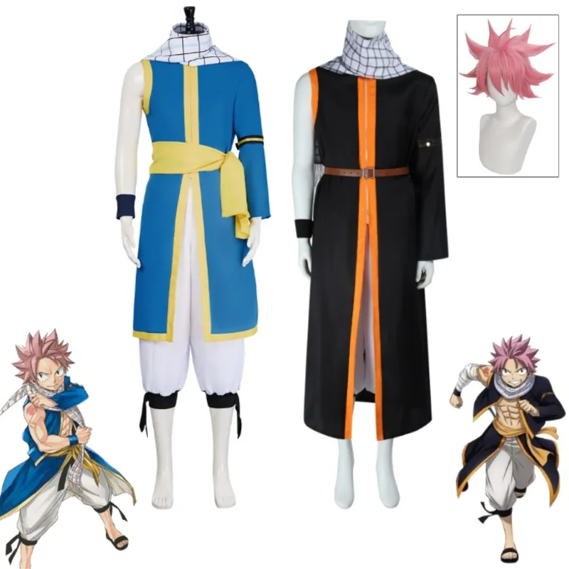 Conjunto de Disfraz de Cosplay de Natsu, el Cazador de Dragones de Fuego, para Hombre - Chaleco Negro, Bufanda y Pantalones, Traje para Juego de Roles en Fiestas de Halloween
