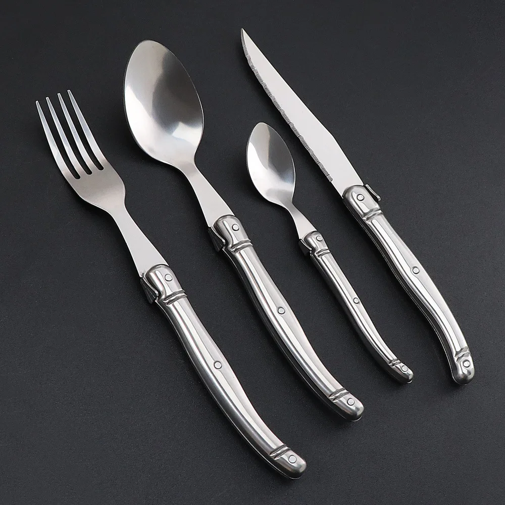 4pcs/set Silverware set Stainless Steel Silver Flatware Hollow Handle Steak Knife Table Fork Dinner Spoon Teaspoon