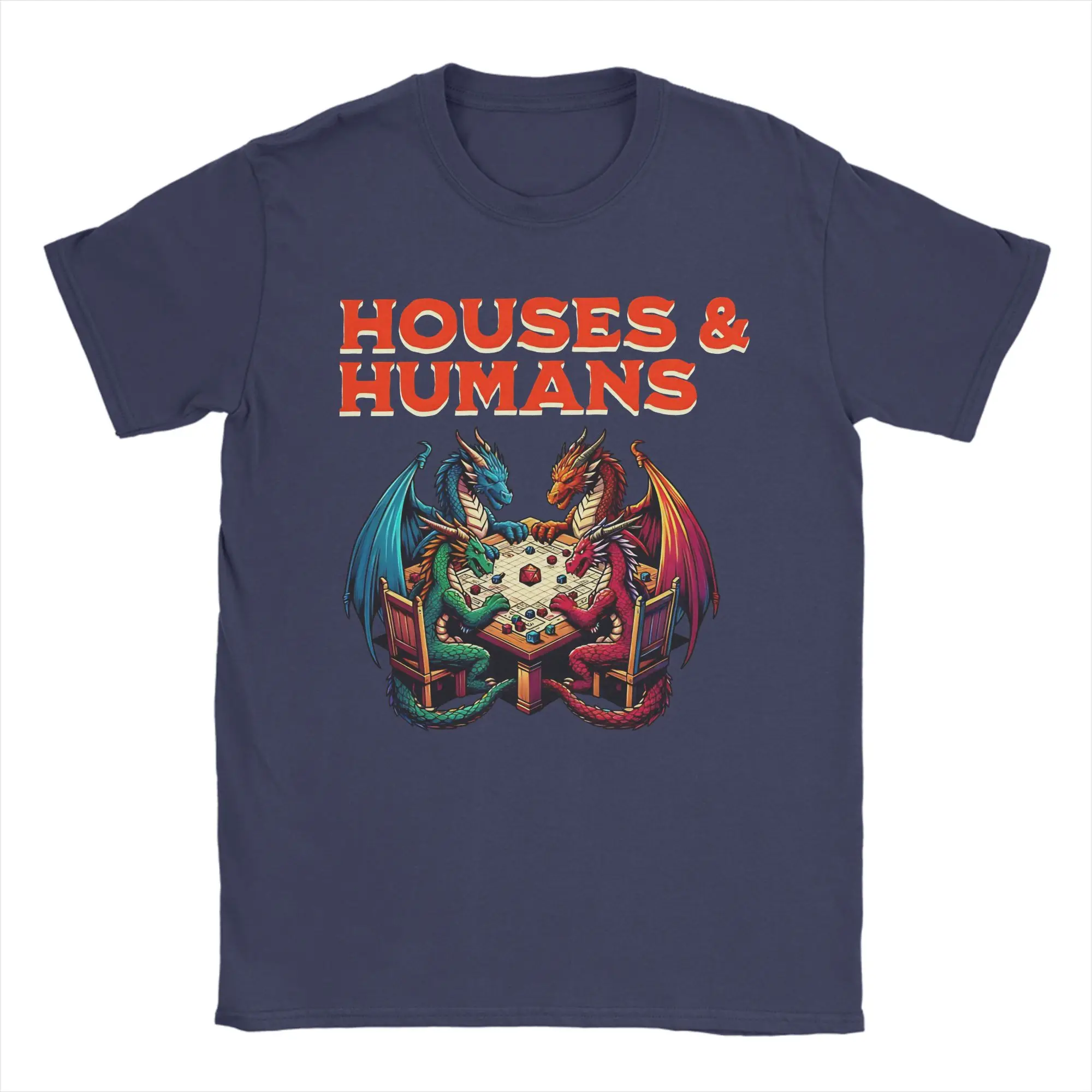 Vintage Houses and Humans funny DnD  T Shirt For Men Women Round Neck Short Sleeve Top Tee  Cotton Summer Top Tee