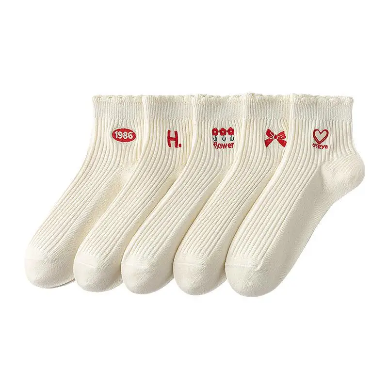 

Girls Mid-tube Cotton Socks Spring and Autumn White Stockings Summer Lovely Lace women socks