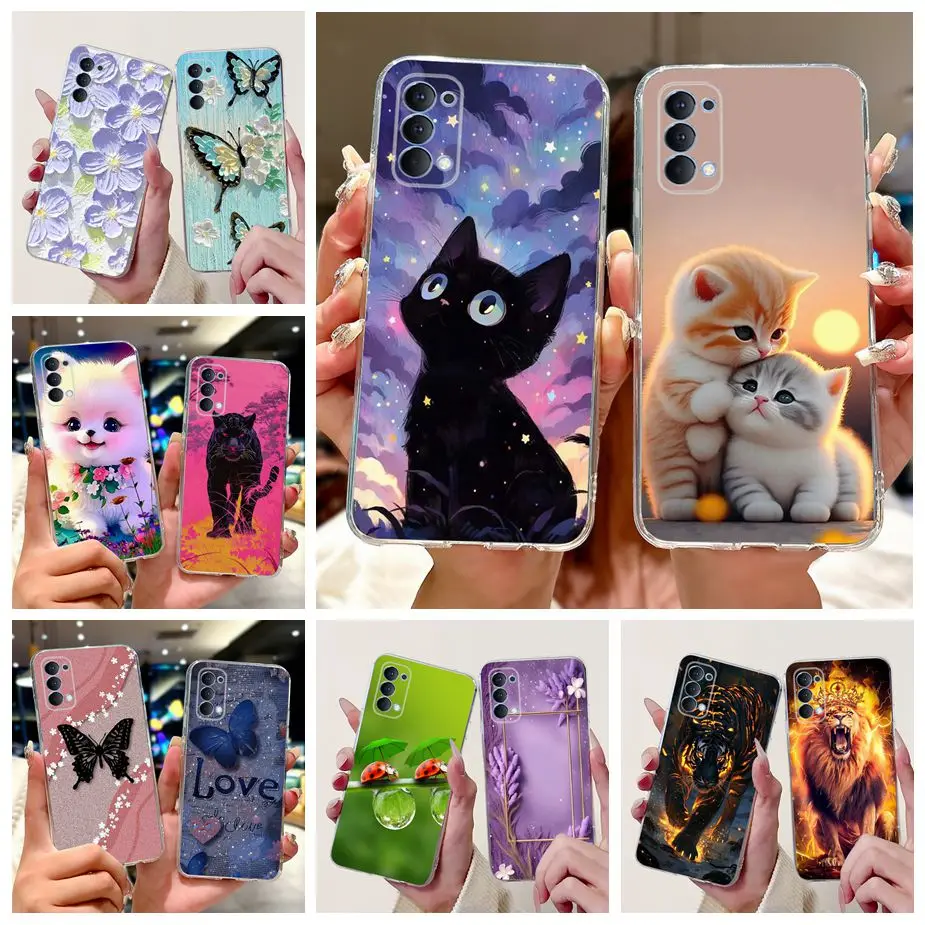 Per Oppo Reno4 Pro 4G Caso CPH2109 Gatto Sveglio Dipinto Della Copertura Morbida Sottile Cassa Del Telefono Per Oppo Reno 4 Pro Reno4 5G CPH2091 Fundas Coque