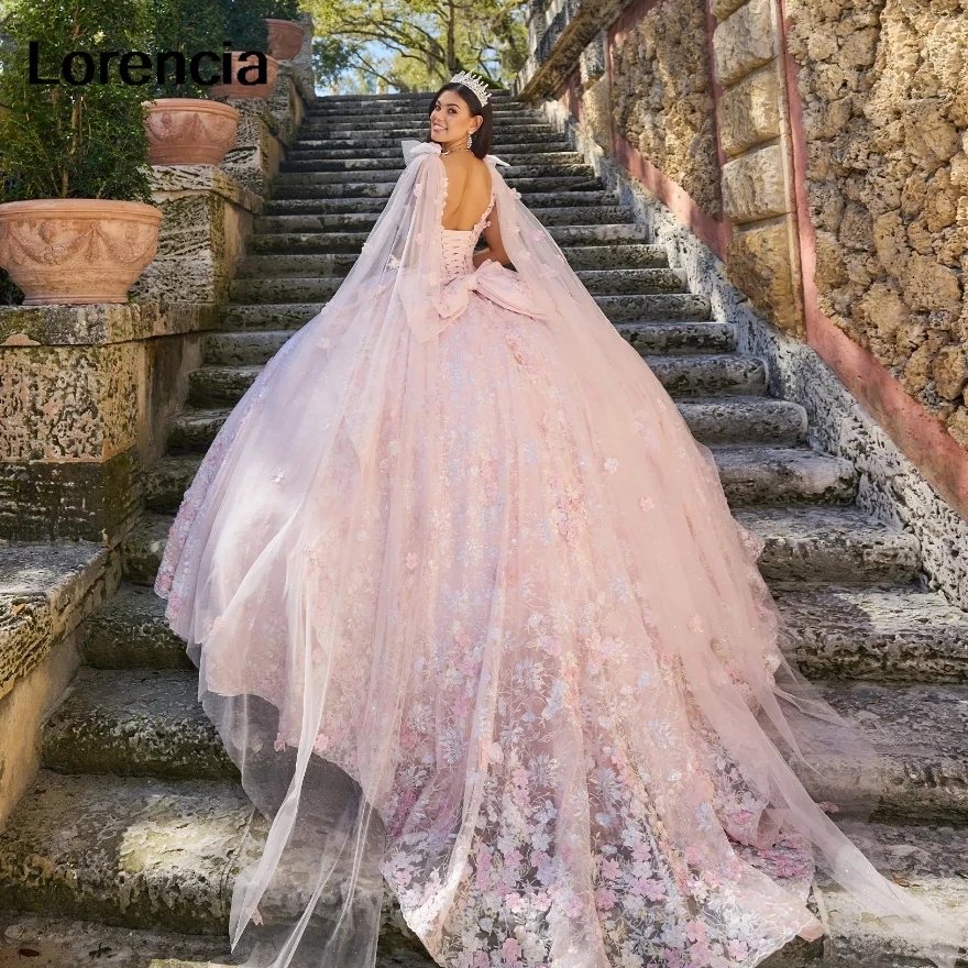 Customized Pink Quinceanera Dress 2024 Ball Gown 3D Flower Bow Applique Beaded Tie Spaghetti Sweet 16 Vestidos De 15 Años YQD699