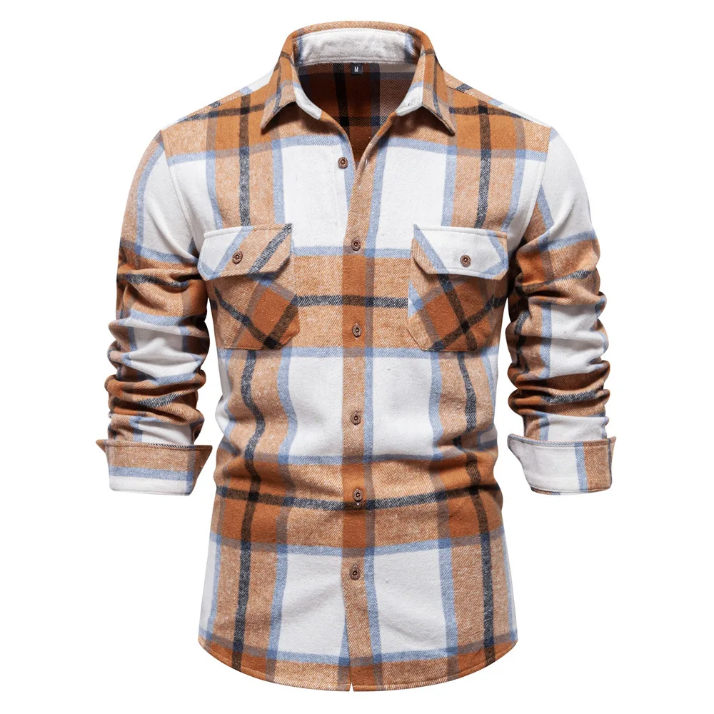 

New 100% Cotton Men's Plaid Shirt Autumn Fashion Youth Work Shirt for Men Long Sleeved Quality Casual Men Shirt