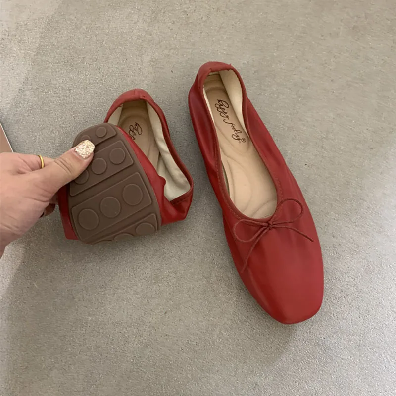 Modische flache Damen-Ballettschuhe, Tanzschuhe, lässige, weiche Damenschuhe mit Schleifenknoten, Slip-On-Schuhe für Damen – Detail 3