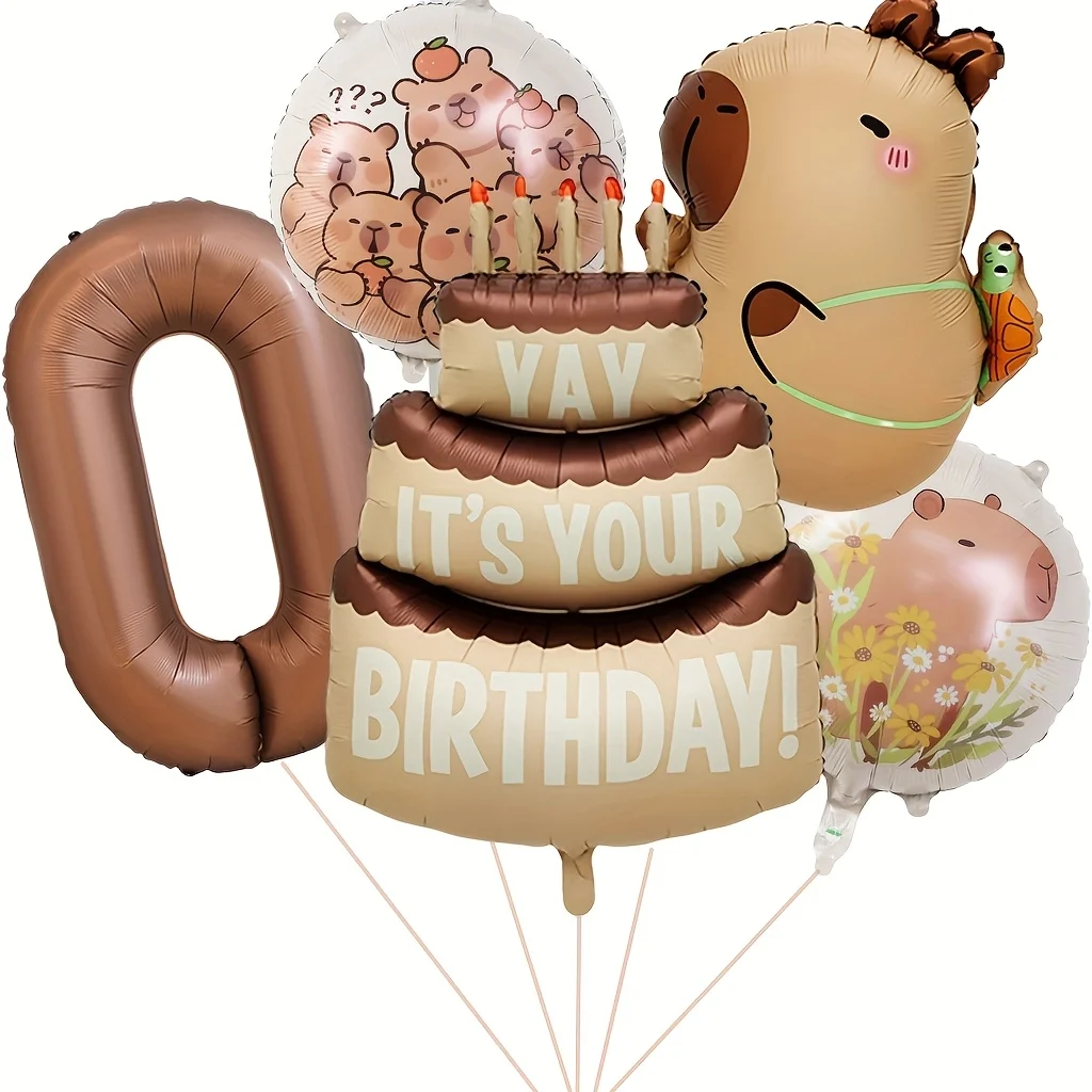 1 Set Cartoon-Tier Capybara-Thema Geburtstagstorten-Ballon-Banner Kinderparty-Dekorationen Zahlen-Folienballon Babyparty-Geschenke