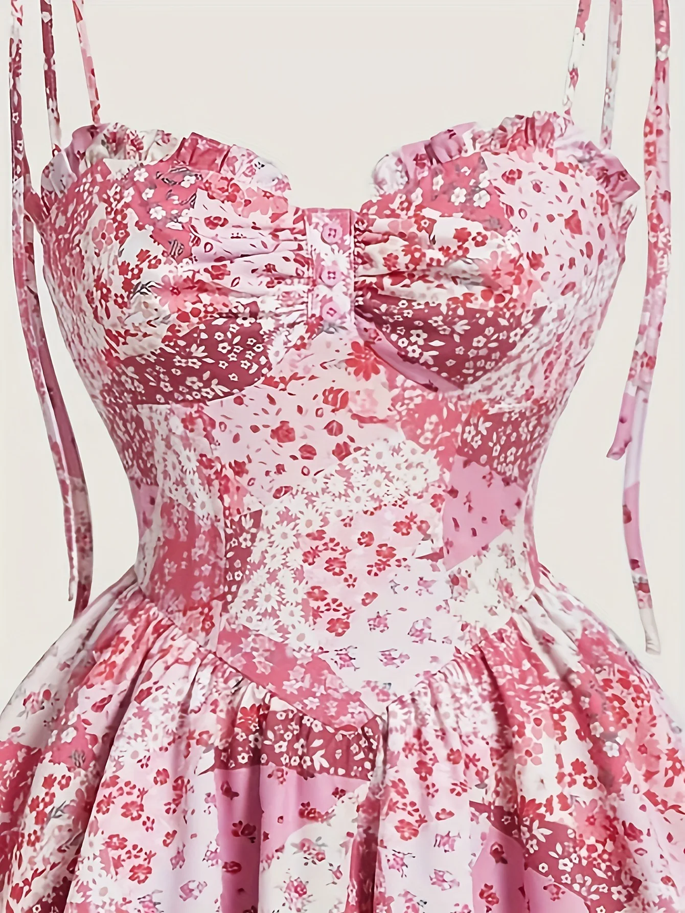 Feminino rosa floral retalhos mini vestido cinta de espaguete babados em camadas bustier vestido elegante roupa casual para namoro e festas