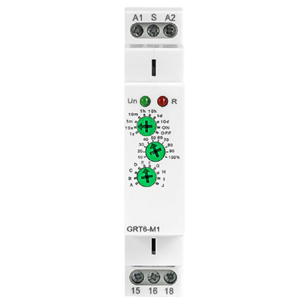GRT6-M1 Multifunctional Delay Timer Relay 10 Adjustable Modes Delay Off Only 90x64x18mm DIN Rail Mount AC/DC 24-240V