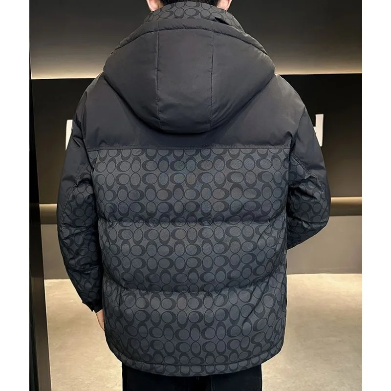 ผู้ชายอินเทรนด์ Hooded Down JACKET ชายเกาหลีสไตล์หล่อ Patchwork สี Outwear ฤดูหนาว WARM หนาขนาดใหญ่ Casual Outcoat