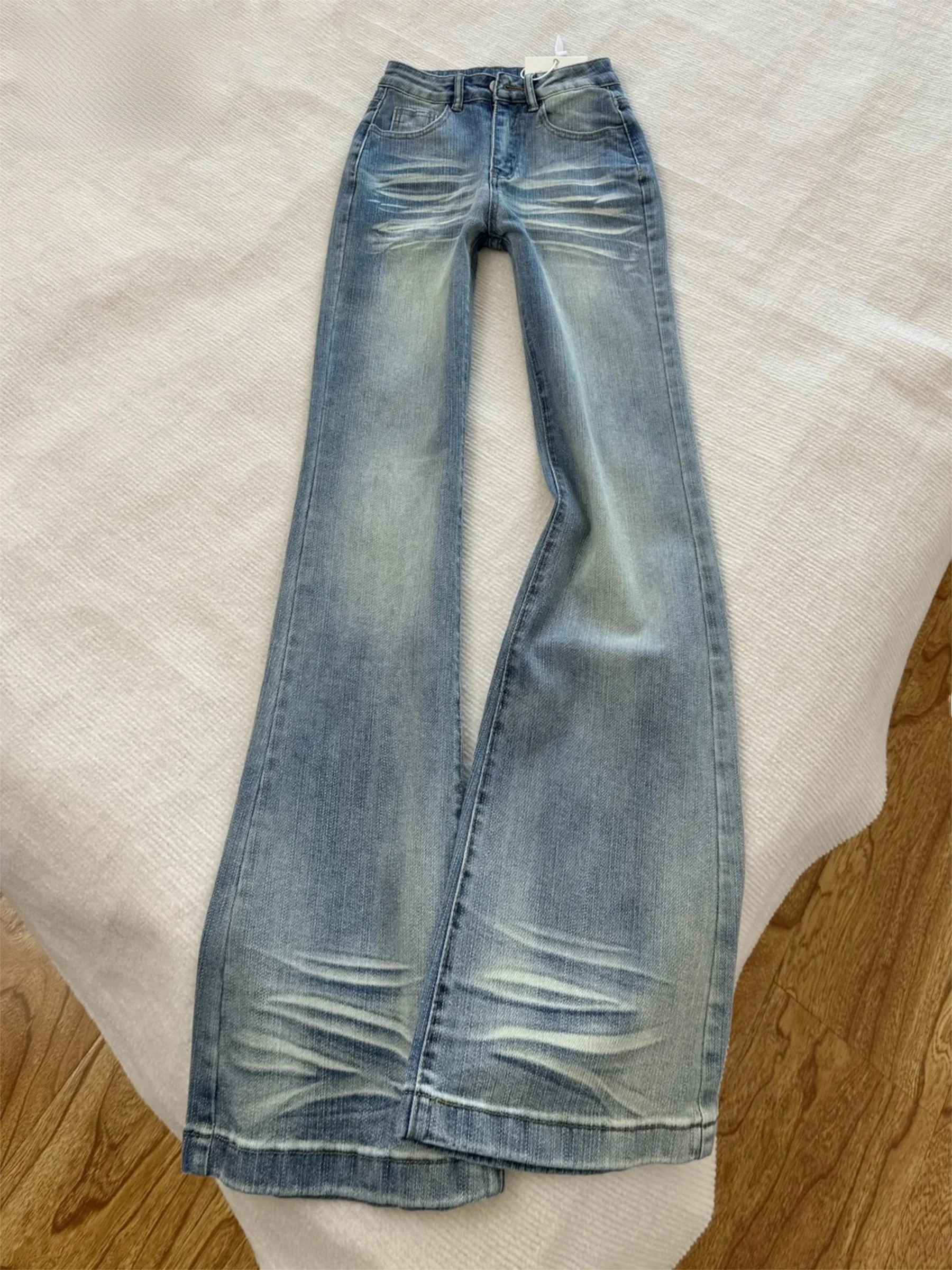

Light Blue American Style Watered-down Bell Bottom Jeans Women's New 2026 Summer Spicy Design Sensation Bell Long Pants