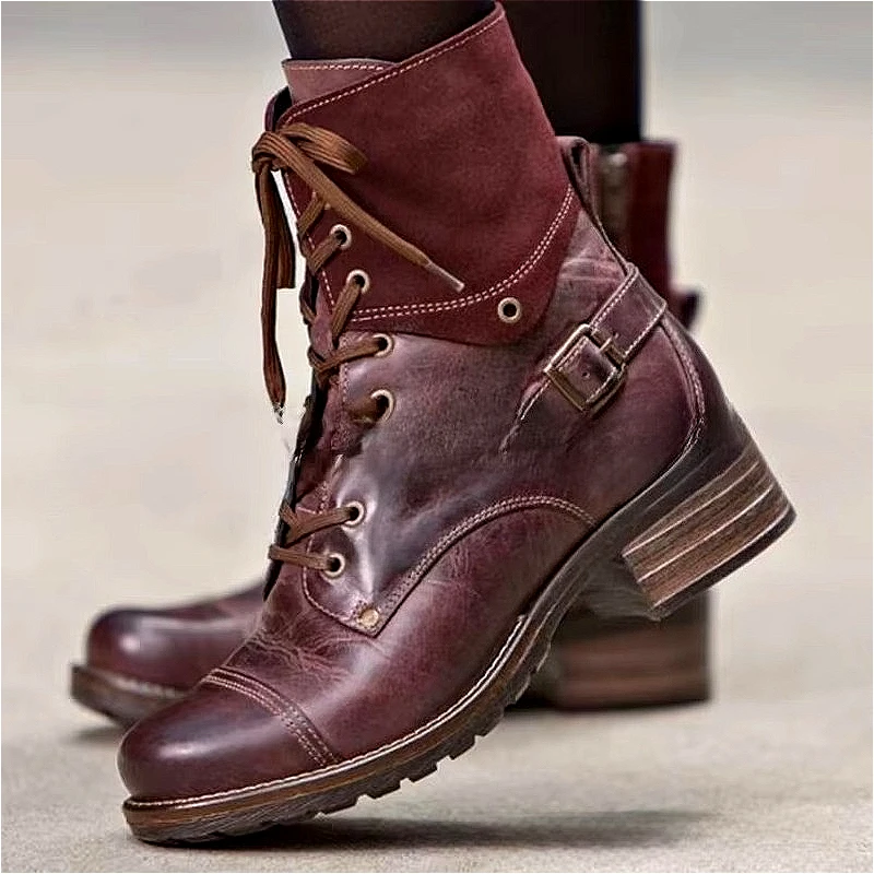 Plus Size Women Mid Calf Boots Winter Leather Fur Integrated Booties Round Toe High Heel Rubber Outsole Warm Fashion Footwear