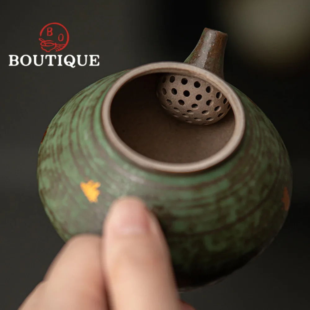 160ml Luxury Bronze Glazed Teapot Japanese Old Rock Mud Art Pot Household Tea Making Kettle with Filter Cafes Supplies Ornaments