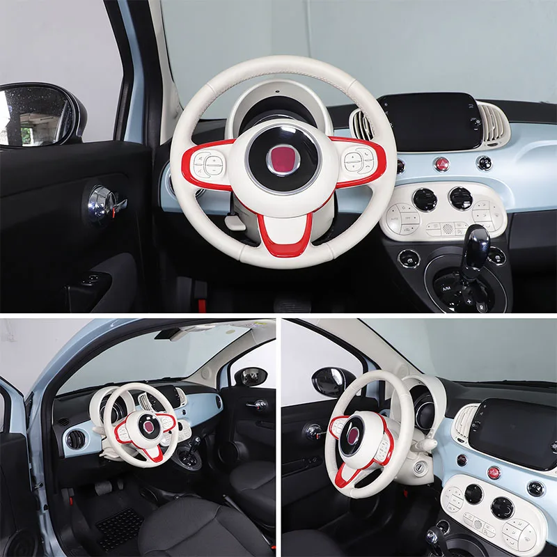 

ABS Red For Fiat 500 2016-2024 Car Steering Wheel Button Decorative Frame Sticker Car Interior Accessories