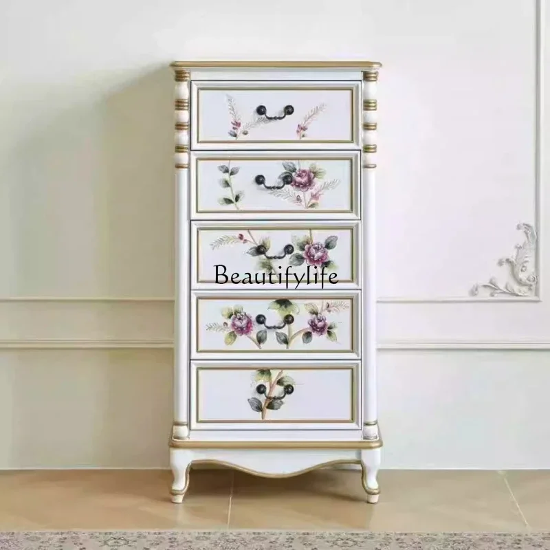 FG10American chest of drawers hand-painted ice crack painted living room bedroom storage side cabinet