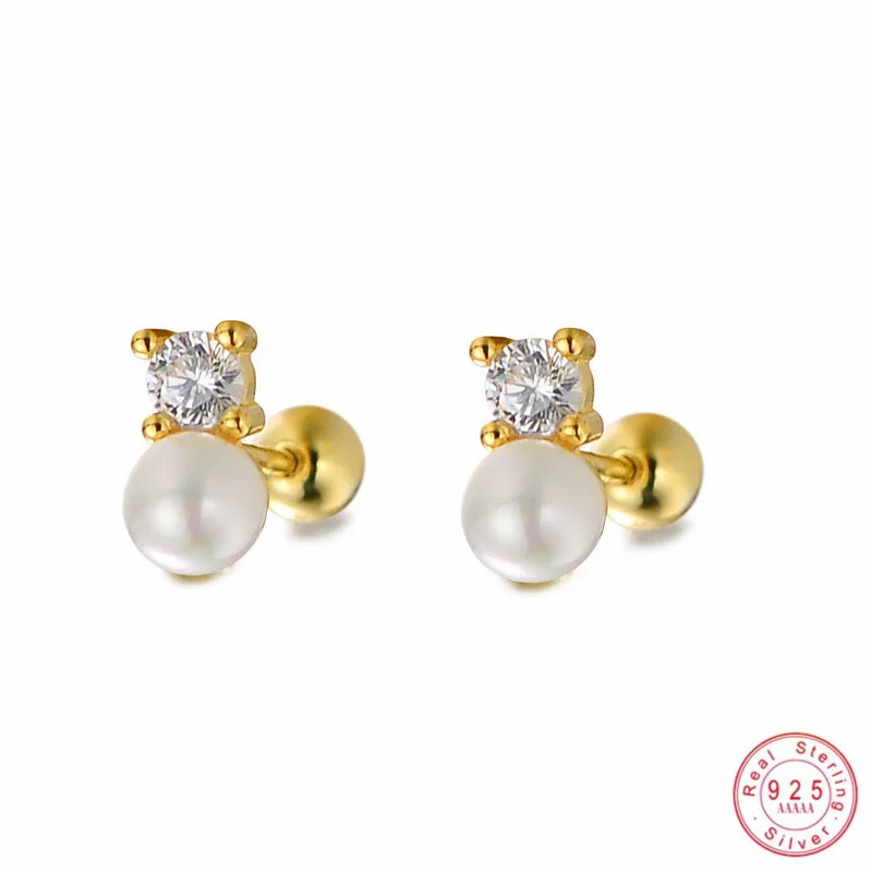 

Genuine 925 Sterling Silver Stylish Temperament Zircon Pearls Earrings for Women Korean Cute Simple Jewelry Accessories