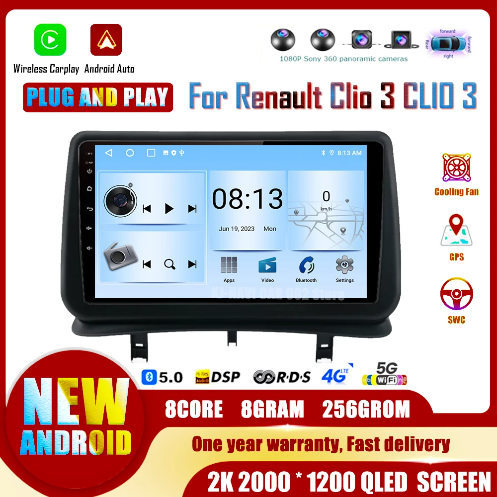 

Android 14 Auto Radio Player Carplay For Renault Clio 3 CLIO 3 2005-2014 Multimedia Bluetooth Car Stereo BT Head Unit WIFI GPS